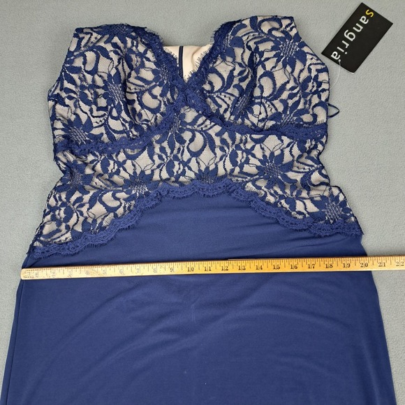 NWT Sangria Dress Women's 14 Tall Navy Floral Lace Bust Formal Maxi Evening Gown - Picture 14 of 15
